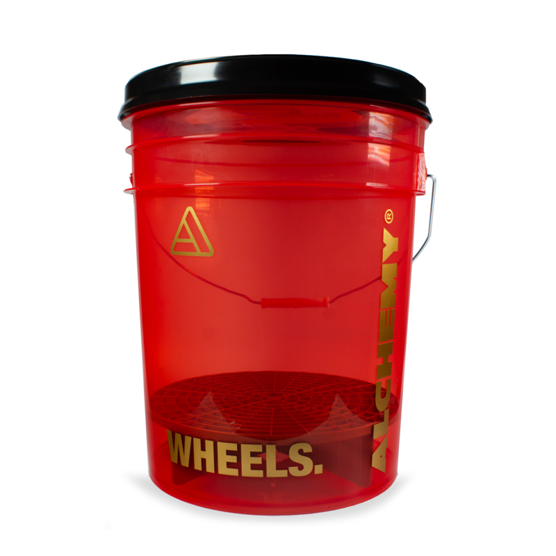 Alchemy - Transparent Red Wheels Bucket With Screw Lid, Grit Guard & Gold Decals
